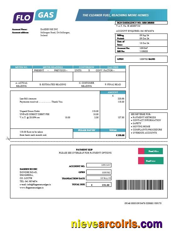 Ireland Flogas Natural Gas business utility bill